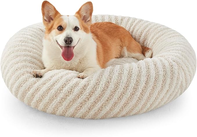 MIXJOY Dog Beds Large Sized Dogs, Washable Dogs Bed with Removable Cover, Cozy Donut Dog Ded Fluffy Plush Faux Fur Pet Bed with Anti-Slip Bottom, 36"x36"x10", White