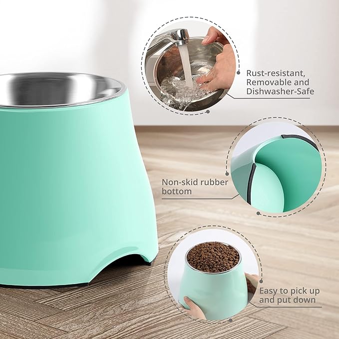 Raised Dog Bowls, Elevated Dog Bowls for Wearing Cone,Cocker Spaniel Long Ears,Neck Stress-Free,Non-Slip Stianless Steel Bowl for Medium/Small Size Dogs,2 Pack