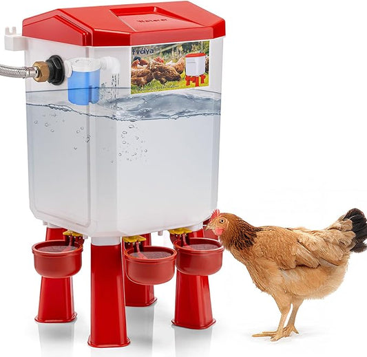 Automatic Chicken Waterer Filtered Float-Controlled Large Chicken Water Feeder Poultry Waterer Kit with Stainless Steel Metal Hose