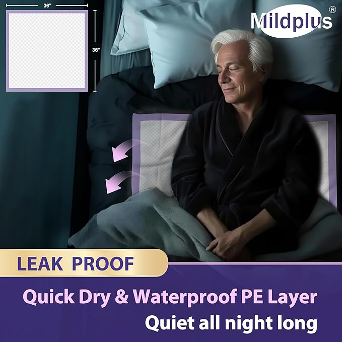 110 Grams Heavy Duty Bed Pads 30''X36'', 50 Count MILDPLUS Purple Disposable Underpads with Anti-Slip Film, Extra Large Chucks Pads, 3X Thicker Incontinence Pads for Adults, Kids or Pet