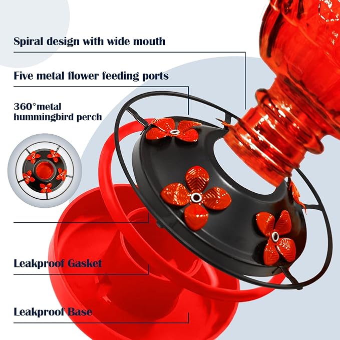 Glass Hummingbirds Feeder for Outdoors Hanging,25 OZ Humming Birds Feeder for Outdoors,Hummingbird Gifts,Gardening Gifts for Women