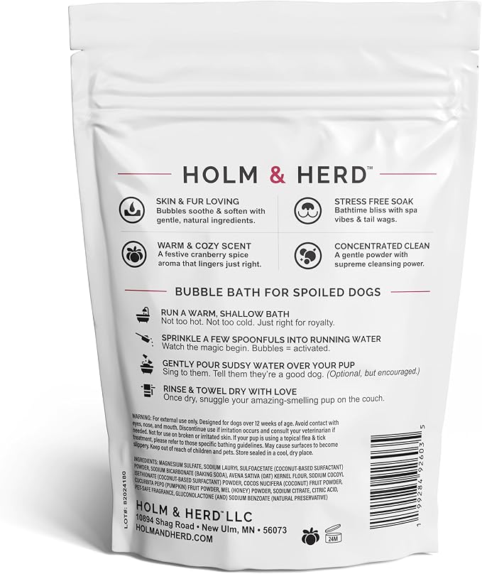 Dog Bubble Bath Shampoo Alternative – Cranberry Spice with Oatmeal, Honey & Coconut, Natural Pet Spa Soak, Gentle Puppy Wash, Dog Gift - 12 Baths (Cranberry Spice)