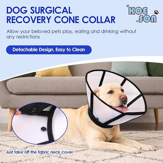 KOESON Dog Cones for Medium Dogs, Soft and Lightweight Pet Cone Recovery Collar, Adjustable and Detachable Medium Dog Elizabethan Collar for Spay, Neuter, Wound Healing, Black M