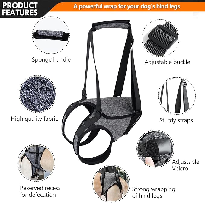 Dog Sling for Large Dogs Hind Leg Support Dog Lift Harness Adjustable Durable Help em up Harness for Weak Back Legs, Elderly, Injured, Senior, Arthritic, ACL Recovery Pet