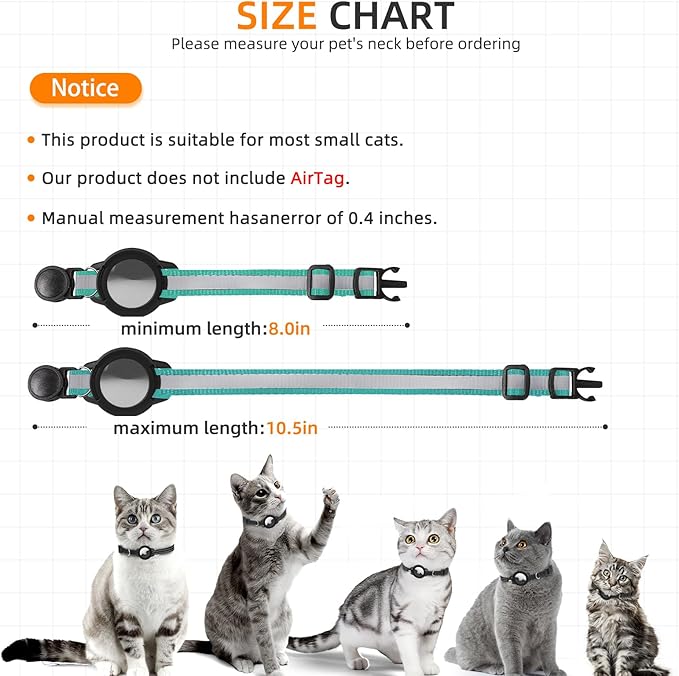 Airtag Cat Collar Breakaway, Odokele Reflective Cats Collars with Apple Air Tag Holder for Kitten, Cat GPS Tracker Adjustable Collars with Safety Quick Release Buckle for Kitties and Puppies - Teal