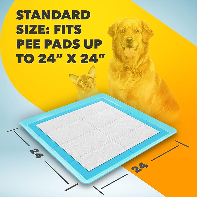 TidyFriend Dog Pee Pad Holder Tray Fits for 24” x 24” Wee Wee Pee Pads - Stable Grip, Raised Edges, Quick-Wipe Silicone Surface Dog Potty Tray Holder for Indoor Flooring Protection (Sky Blue)