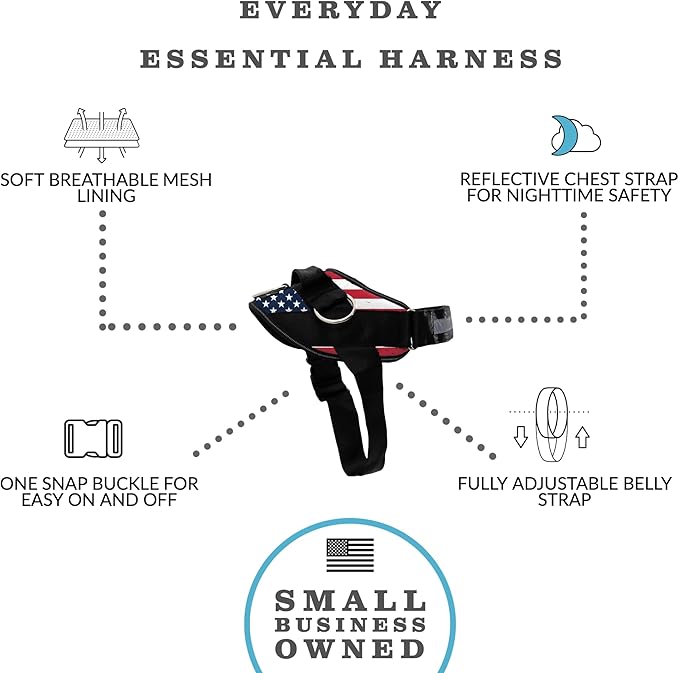 ShawnCo Essential Dog Harness, No-Pull Pet Vest with 3 Leash Clips, No Choke, Reflective, Adjustable and Padded, for Easy Walking and Training for Small, Medium and Large Dogs (Stars and Stripes, M)
