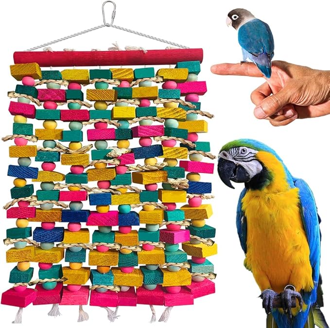 Extra Large Bird Toys for Macaws, Multicolored Wooden Blocks Bird Chewing Toy Parrot Cage Bite Toy for Macaws Cokatoos African Grey and Large Medium Parrot Birds