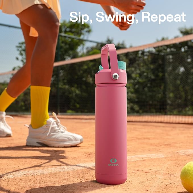 Insulated Water Bottle with Straw Stainless Steel Water Bottle, Leak-Proof, BPA-Free, Double Wall Vacuum Keeps Cold for 24 Hours for Sports, Travel, School (18 oz, Tulip)