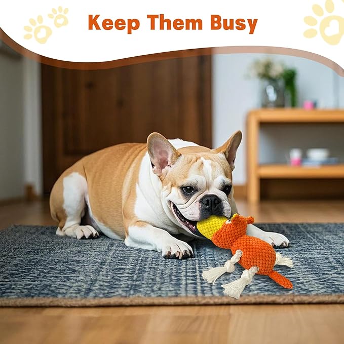 Squeaky Dog Toys - Cute Soft Plush Dog Toys for Large, Medium, Small Dogs and Puppies to Keep Them Busy (Orange, Medium)