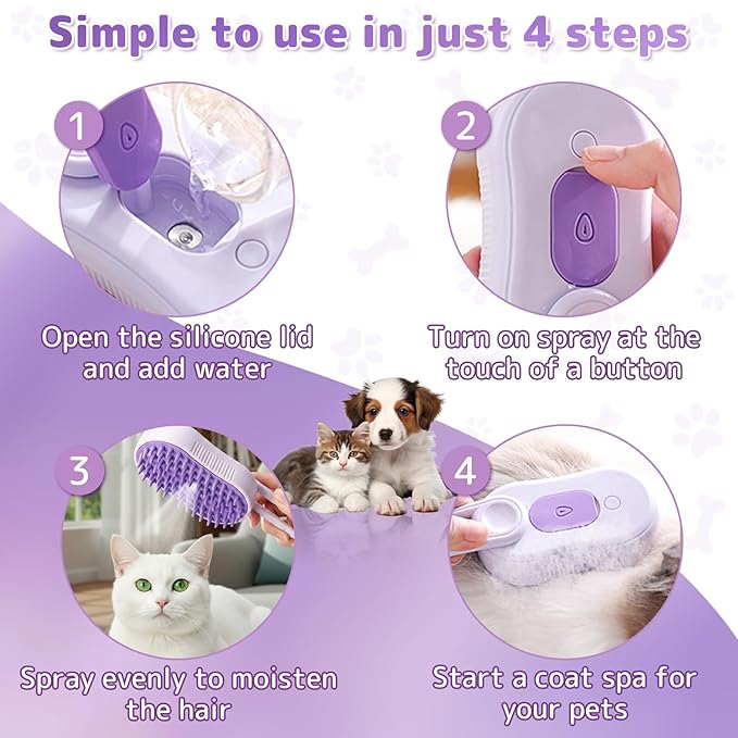 Steam Brush for Cats& Dogs,Pet Steam Brush,4-in-1,Rechargeable Grooming Tool for Cats & Dogs, Anti-Static Design, Delivers Massage, Deep Cleansing, Shedding Control & Styling-Orange