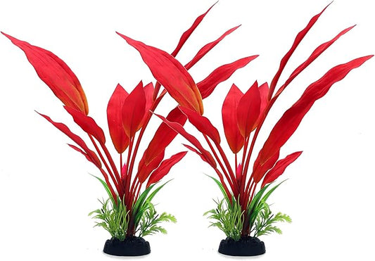 ALEGI Silk Aquarium Plants, 12 Inch Artificial Silk Plants Decorations for Fish Tank,Aquarium Décor Plastic Plants (Red, 2 Pack)