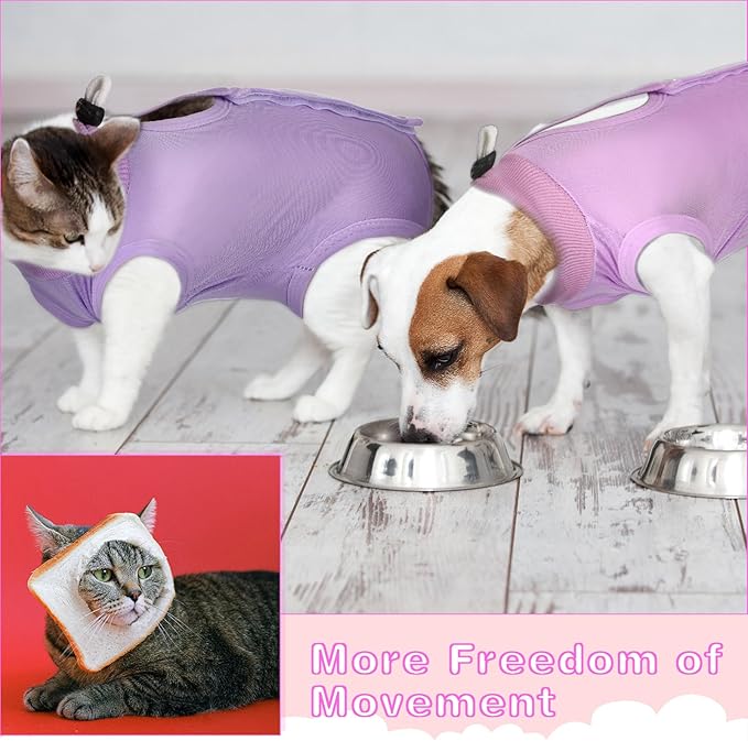 Nuanchu 3 Pieces Cat Recovery Suit Kitten Recovery Suit E-Collar Alternative for Cats and Dogs Abdominal Skin Anti Licking Pajama Clothes Sets(Solid Pattern,Small)
