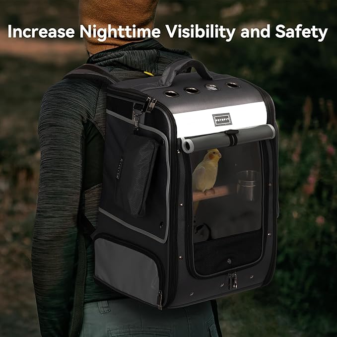 Petsfit Bird Carrier with Shade Cover,Adjustable Height Standing Perch and Great Ventilation, Fit for Medium/Large Sized Birds(Large, Grey1)