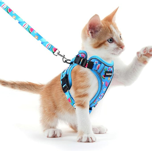Halypet Cat Harness and Leash Set for Walking, Escape Proof Adjustable Vest Harness with 3-in-1 Integrated Buckles, Easy Control Soft Breathable Mesh with Reflective Strips for Cats, XS, Ocean Blue