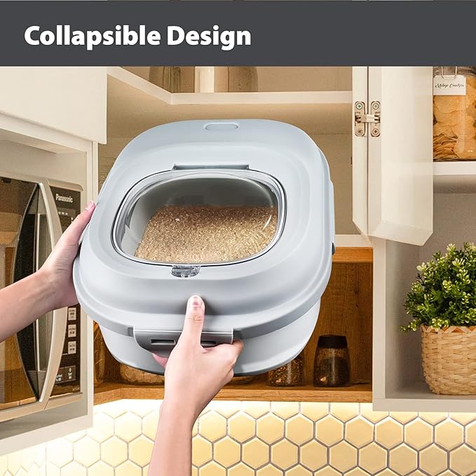 Cereal Rice Storage Containers, 20 to 50Lbs Collapsible Dry Food Dispenser Bins with Airtight Flip Lid Rolling Wheel, Kitchen Pantry to Store Sugar Flour, Dog Pet Cat Food Holder Container