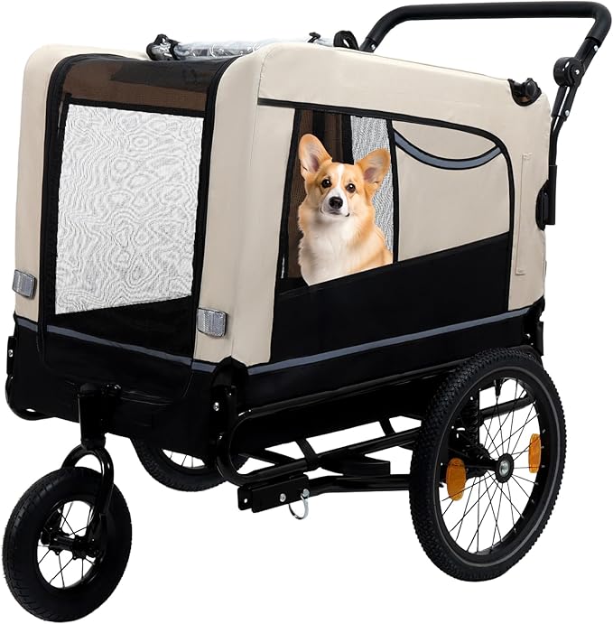 Pet Bike Trailer for Dogs, 88LBS Capacity Dog Bicycle Trailer with 20" Pneumatic Rubber Wheels, Multi-Directional Ventilation, Waterproof Cover, Perfect for Cycling with Pets