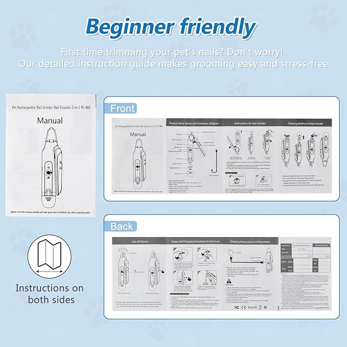 2-in-1 Led Cat Dog Nail Clipper & Nail Grinder with Lights,Rechargeable Pet Nail Trimmers with Nail File,Protective Guard,Quick Sensor,Pet Claw Clippers for Medium Small Dogs Cats Rabbits