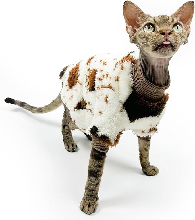 Cat Flannel Clothes, Warm Soft Winter Jumpsuit Sweater Shirt Clothing for Hairless Sphynx Devon & Indoor Kittens (3XL)
