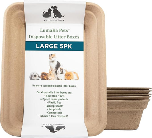 Disposable Litter Box: 5-Pack/Large - Disposable Litter Box for Cats, Rabbits, Guinea Pigs, or Travel - Extra Thick, Very Sturdy, Odor & Leak Resistant & Biodegradable (Large)