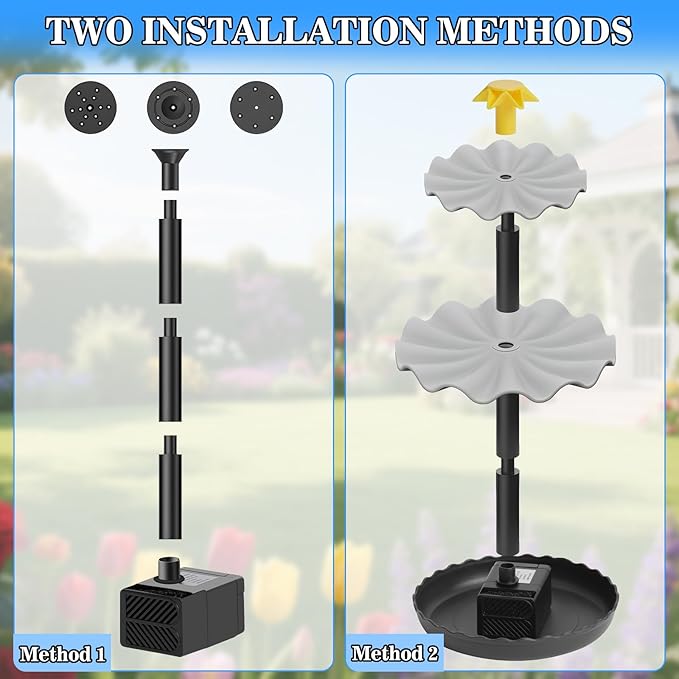 Solar Water Fountain for Bird Bath Upgrade Solar Panel Adjustable Flow Water Fountain 2W 7V Solar Powered Water Pump for Water Feature Small Pond