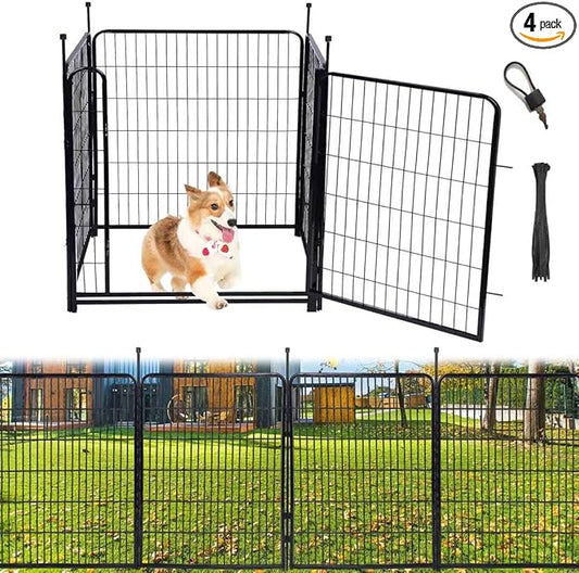 Tall Garden Fence,Wide Gate Low Threshold Fence for Garden, 36in(H) 4 Panels Total 8.9 Ft(L) Animal Barrier Fence,Flower Bed Fencing, Dog Fences Outdoor for Yard