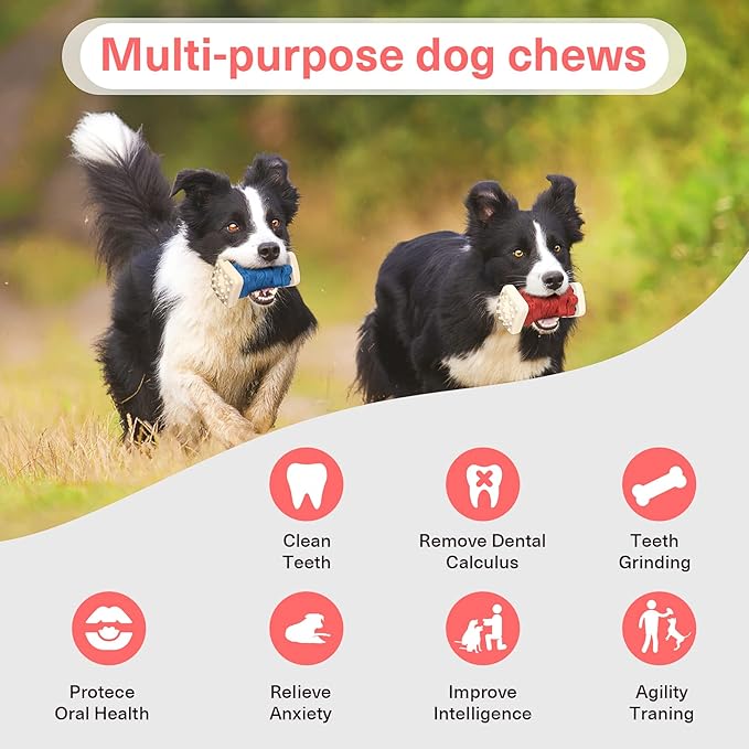 PcEoTllar Dog Toys for Aggressive Chewers, Indestructible Dog Chew Toys, Safe Rubber, for Large Medium Small Dogs - Red -M
