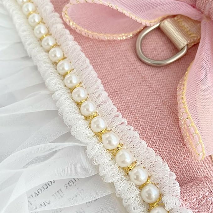 Rabbit Harness and Leash for Walking Escape Proof - Cute Skirt Mesh Breathable Bunny Vest Harness Outdoor Camping Hiking Training - Also Suit for Small Animals (Pink,S)