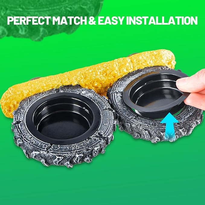 Gecko Gecko Feeder Ledge, Magnetic Reptile Feeding Ledge with 4 Food Bowls, Natural Tire-Design Resin Base for Bearded Dragon, Snake, Frog in Glass/PVC/Acrylic/Wood Tanks