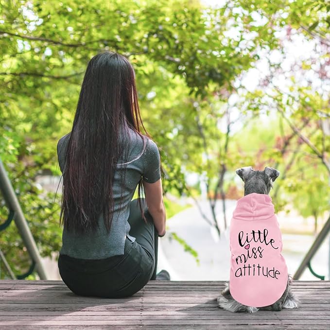 Cat Hoodies for Cats Puppy Pet Clothes Cat Apparel Little Miss Attitude Print Dog Hoodie for Small Medium Dogs Outfits for Kittens(Pink,S)