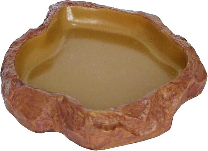 Rock Water/Food Dish for Reptiles – Amphibians and Other Little Critters Water/Food Bowl, Made from Premium Non-Toxic Resin – Large Size