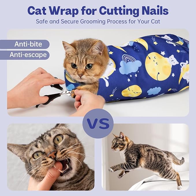 Paw Legend 21.7" Cat Wrap for Grooming Cat Wrap for Cutting Nails Cat Restraint for Nail Clipping Self Adhesive Blanket Restraint Cloth for Cats
