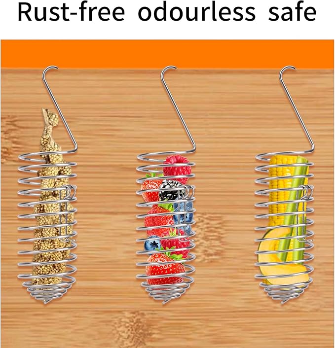 2pcs Bird Treats Holder, Stainless Steel Parrot Food Holder Hanging Basket Cage Accessories Bird Foraging Chew Toy Corn Cob Fruit Vegetable Millet Feeder for Macaw Cockatoo Parakeet Canary