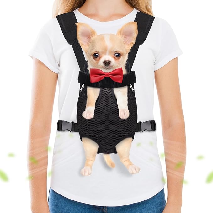 Pet Carrier Backpack, Hands-Free Adjustable Dog Front Carrier Legs Out & Easy-Fit Dog Backpack Carrier for Hiking Camping Traveling Cycling for Small Dogs and Rabbits (Small, Black)