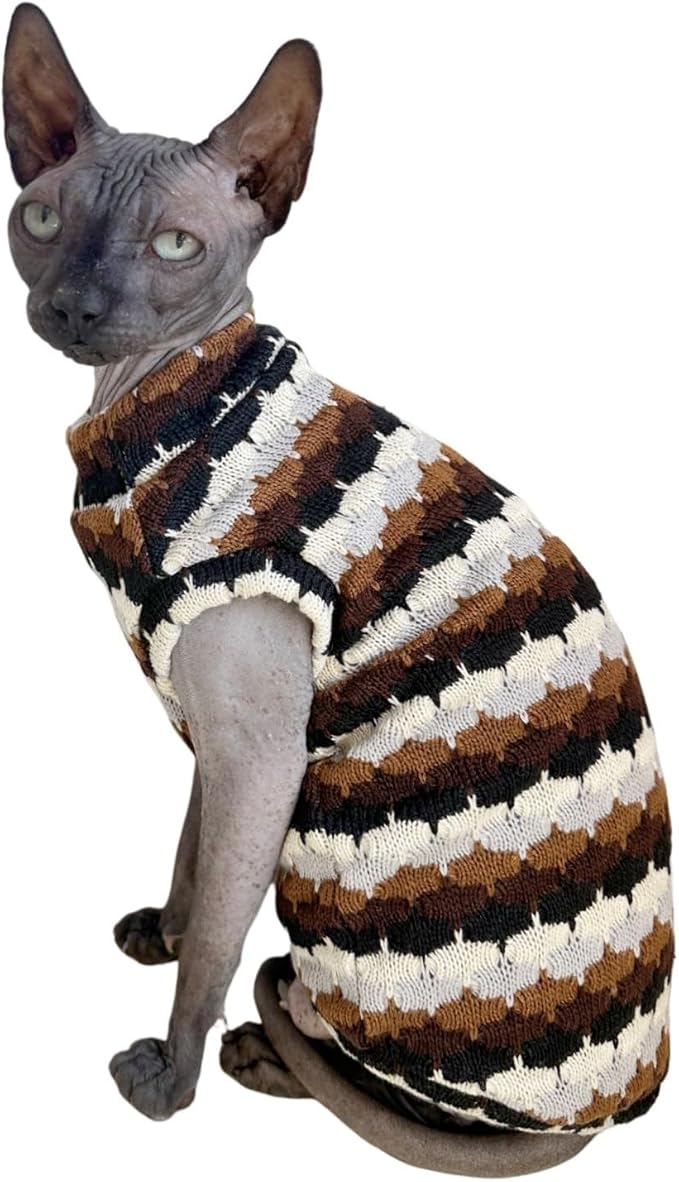 Sphynx Cat Clothes Hairless Cat Vest Elastic Cat Sweater Outfit, Pet Clothes for Sphynx Cat Coat for Cats and Small Dogs Apparel, Hairless cat Shirts Sweaters (Chestnut, X-Large)