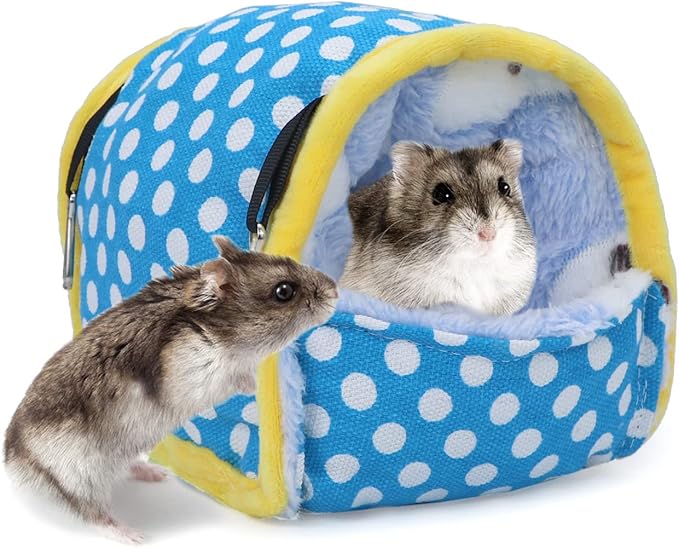 Wontee Hamster Bed Hideout Sugar Glider Hammock Small Animal Warm Bed House for Hamsters Hedgehogs Sugar Glider Gerbils Mice (Medium, Blue)