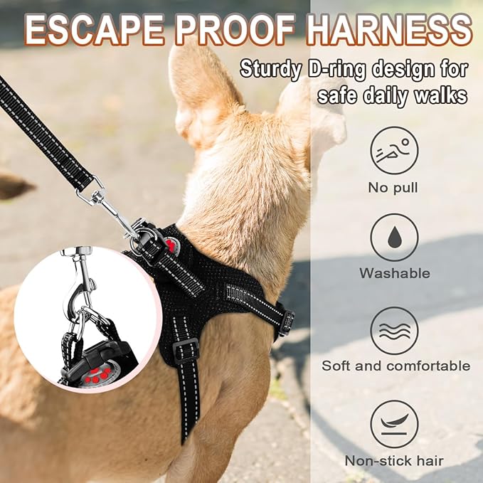 Dog Harness Step in Dog Vest Harness, Reflective Adjustable Puppy No Pull Harness Breathable Soft for Small and Medium Dogs Cats, Black, XXS