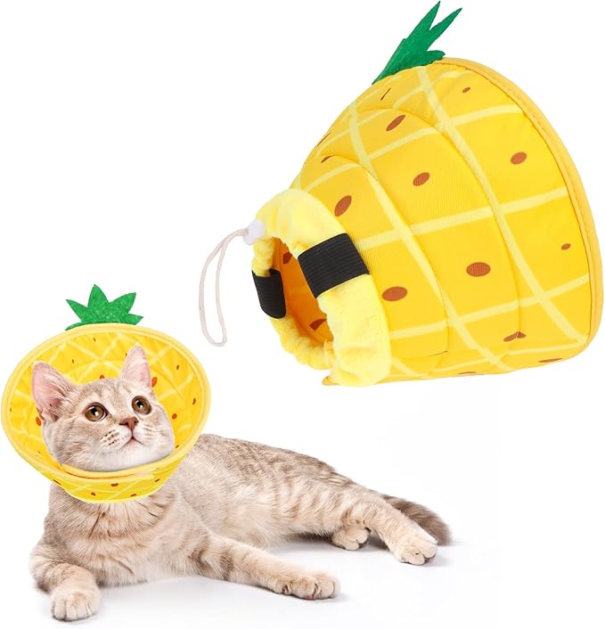 KOOLTAIL Cat Costume Cone Collar Soft, Adjustable Cat Cones to Stop Licking, Foldable Donut Water Resistant Pet Recovery Neck E Collars After Surgery,Elizabethan Collar for All Breeds Cats,Pineapple M