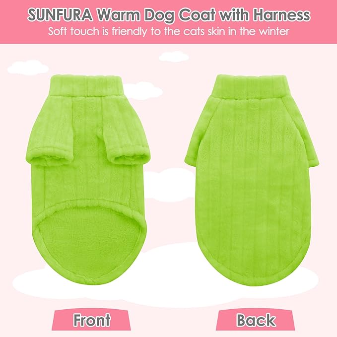 SUNFURA Sweaters for Cats, Hairless Sphynx Sweater Kitten Pullover with Sleeves, Warm and Soft Cat Pajamas Fleece Sweatshirt Jumpsuit, Turtleneck Clothes for Fall Winter, Green L