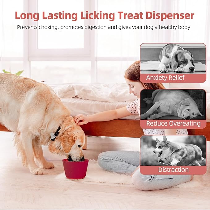 Dog Slow Feeder Lick Bowl, Non-Slip Dog Licking Treat Dispenser, Slow Feeder Bowls for Small Medium Large Breed Dogs, Anxiety Relief & Anti-Choking, BPA Free Silicone (Claret, 1.6 Cup)
