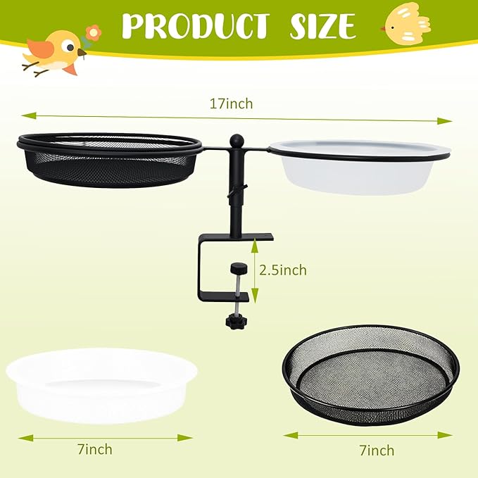 Bird Feeder for Apartment Balcony,Balcony Bird Feeder with Food Tray and Water Bowl,Detachable and Adjustable Heavy Duty Sturdy Steel,Rounded