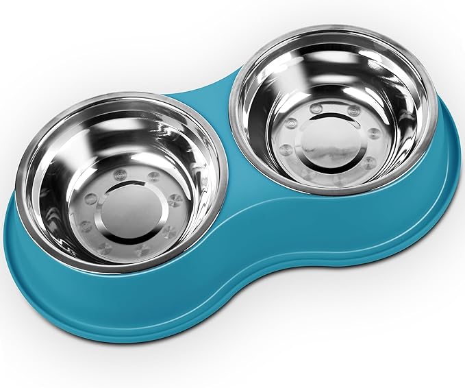 Dog Bowls Large Stainless Steel Dog Water and Food Bowls Set with No-Slip Base, Pet Feeder Bowls Raised Edges for No Spill, Dog Cat Dish for Small, Medium, and Large Pets