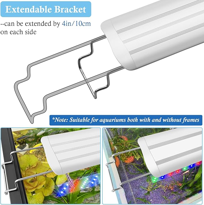 HITOP 24-32in Full Spectrum LED Aquarium Light with Timer, Auto 24/7 Lighting Cycle& 10-Level Brightness Adjustment, Fish Tank Light for Plant Growth, with Extendable Brackets