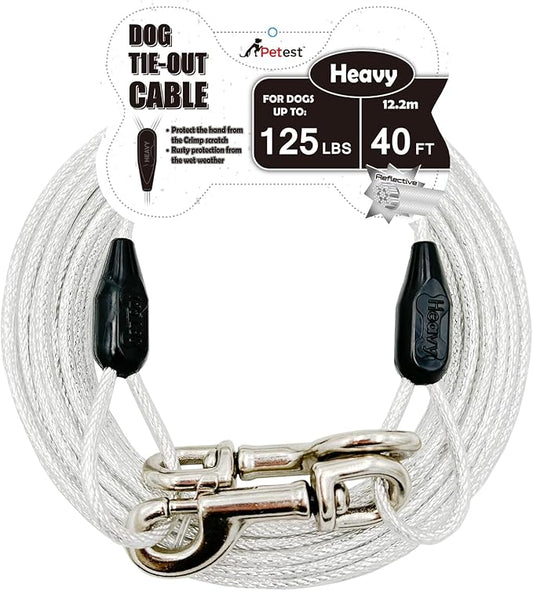 Petest 40ft Reflective Tie-Out Cable for Heavy Dogs Up to 125 Pounds