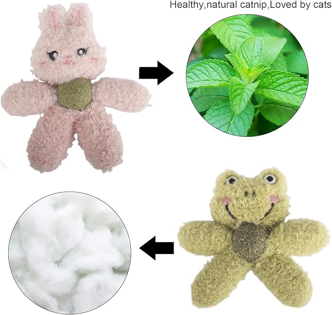 Cat Toys with Catnip Kitten Chew Bite Supplies Boredom Relief Fluffy Kitty Teeth Cleaning Chewing Cat Lovers Interactive Plush Gift (Frog)