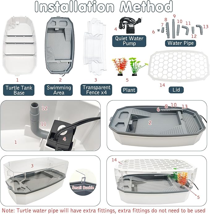 Hamiledyi Small Turtle Tank with Lid and Water Pump Acrylic Turtle Aquarium Starter Kit Easy to Change Water Multi-Function Area Reptile Habitat for Turtles Hermit Crabs Crayfish Tortoises (Medium)