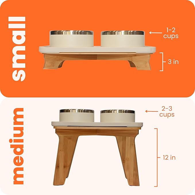 Trot Pets Elevated Dog Bowls | Stainless Steel Raised Bowl Set for Small, Medium, or Large Dogs | Non-Slip Food and Water Slow Feeder | Durable, BPA-Free, Anti-Skid, Dishwasher Safe (Sky, Medium)