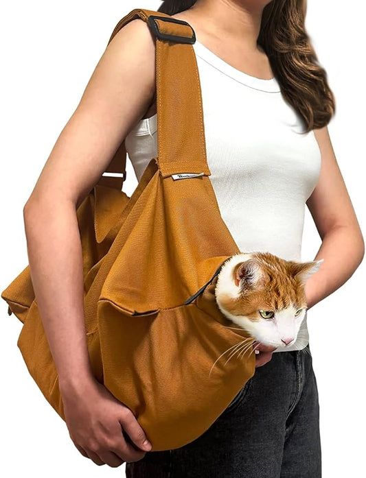 Cat Carrier Pouch, Bonding Care & Stress-Free Calm, Soft Cat Carrier Bag for Adult Cats 10–20 lbs, Restraint Bag for Vet Visits, Grooming & Everyday Care – Caramel