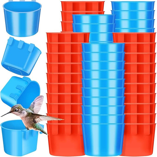 100 Pcs Cage Cups Chicken Feeder Cup 8 oz Hanging Bird Food Water Bowl Coop Bunny Cage Feeding Dish Game Fowl Supply for Poultry Pet Parrot Parakeet Rabbit Parakeet Pigeon(Red, Blue)