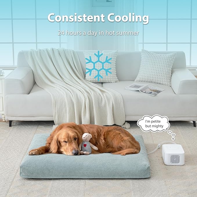 Pet Bed Cooling System, Consistent Cold Water Pad, No Refrigeration or Chemical Gel Needed, Machine Washable Bed, Ideal for Home and Crates (Cooling Green, 41" x 28")